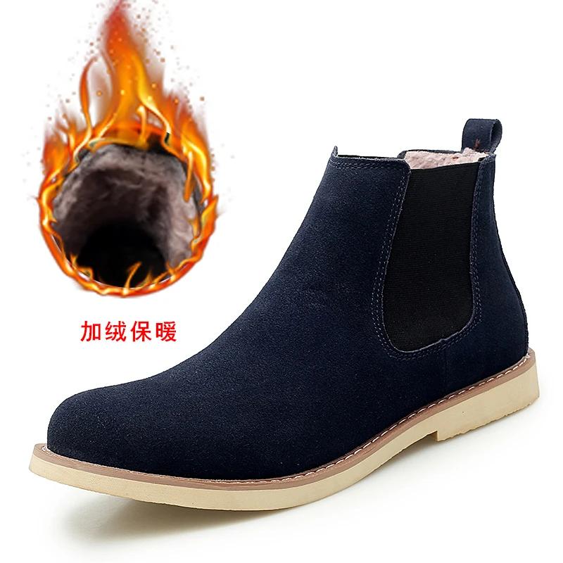 2024 Chelsea Boots Men Handmade Business Slip On Flock Pu Cowboy Boots Sapato Masculino Men Snow Boots Zapatillas Hombre