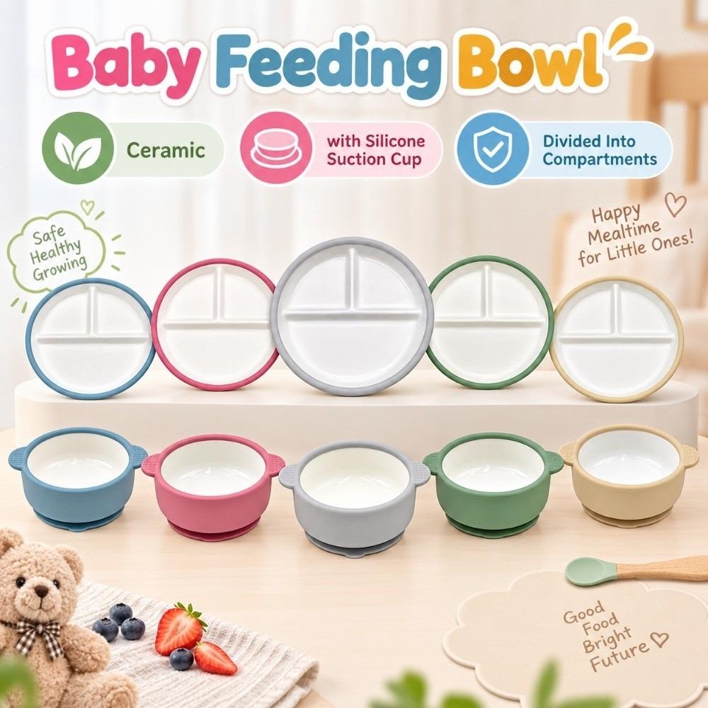 with Silicone Suction Cup Baby Feeding Bowl Ceramic Baby Dish Baby Feeding