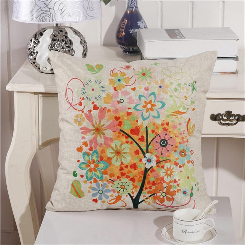 45x45cm Cotton Linen Sofa Cushion Cover Vintage Cartoon Animal Flower Printed Living Room Decorative Pillow Case