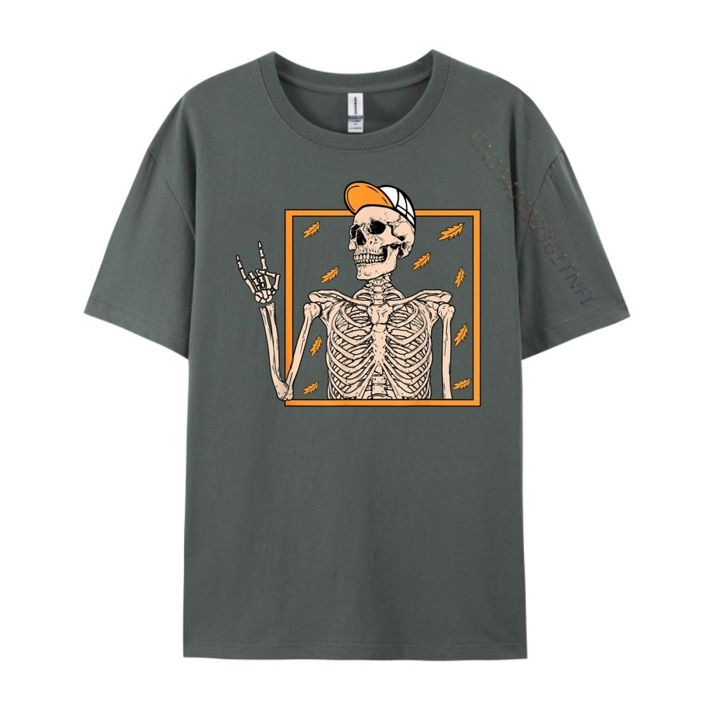 Vintage Halloween Skeleton Rock On Hand Skeleton Unisex Boys Street Wear T Shirt Camisetas De Hombre Man Tops Tees Graphic