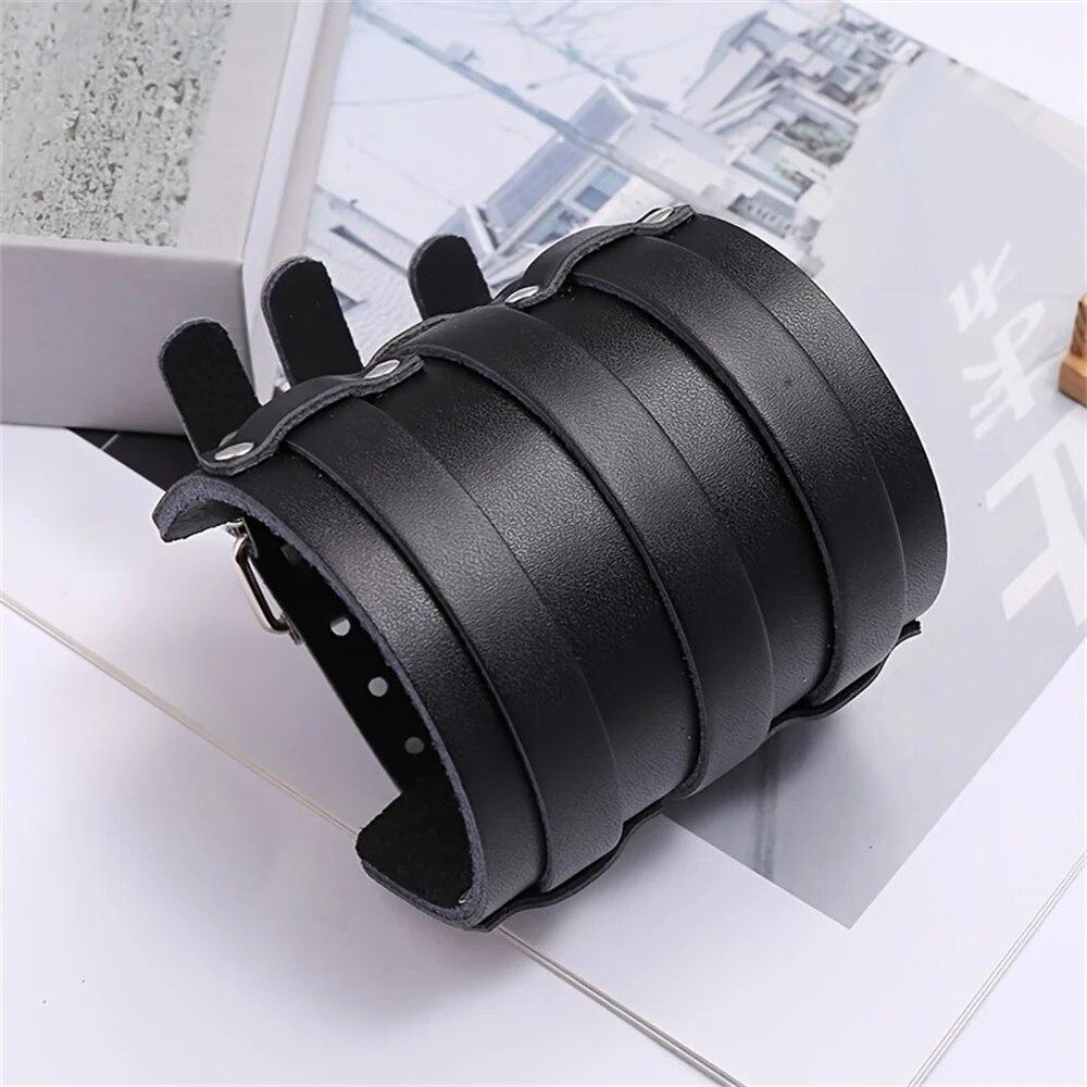Кожаный браслет для мужчин Guard Wristband Cuff Goth Armbands Concealed Buckle Adjustable Gothic Punk Bracelets Men Jewelry