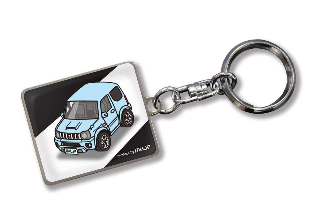 MKJP Custom Keychain for Suzuki Jimny Sierra JB43, Black Base, Light Blue Car Color