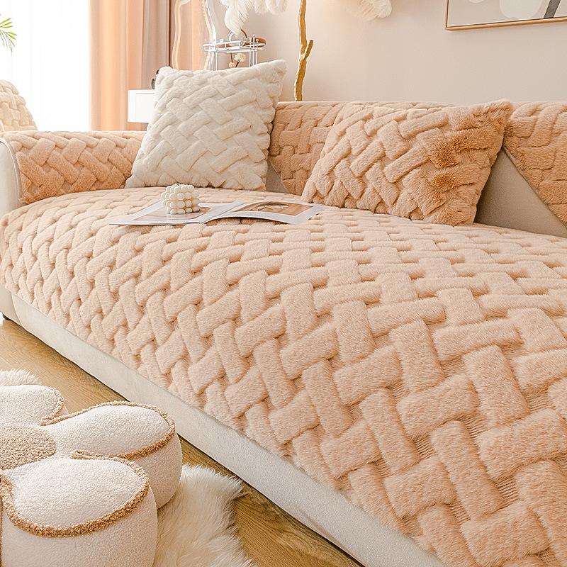 Утолщенное плюшевое полотенце для дивана, однотонное универсальное покрытие для дивана, мягкие нескользящие комбинированные чехлы для дивана, коврик для дивана для гостиной