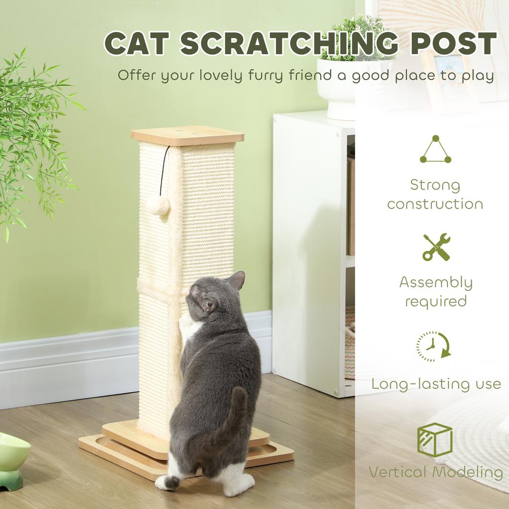 3 In 1 Cat Scratching Post 67cm Cat Scratcher W Track Ball Toy Oak Tone