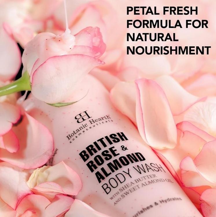 Botanic Hearth British Rose & Almond Body Wash with Shea Butter Smoother Skin, Sulfate & Paraben Free, for Women & Men 245ml