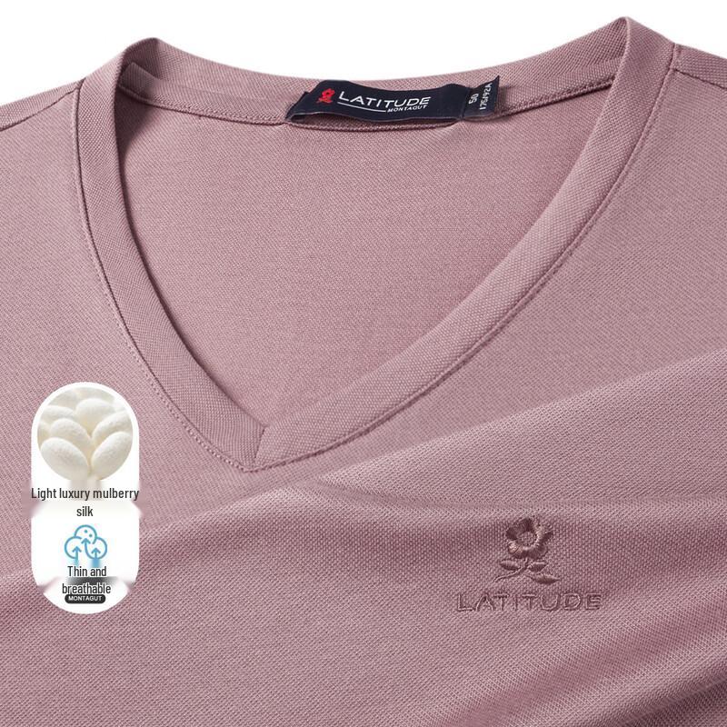MONTAGUT Men's V-Neck Mulberry Silk Blend Short Sleeve T-Shirt