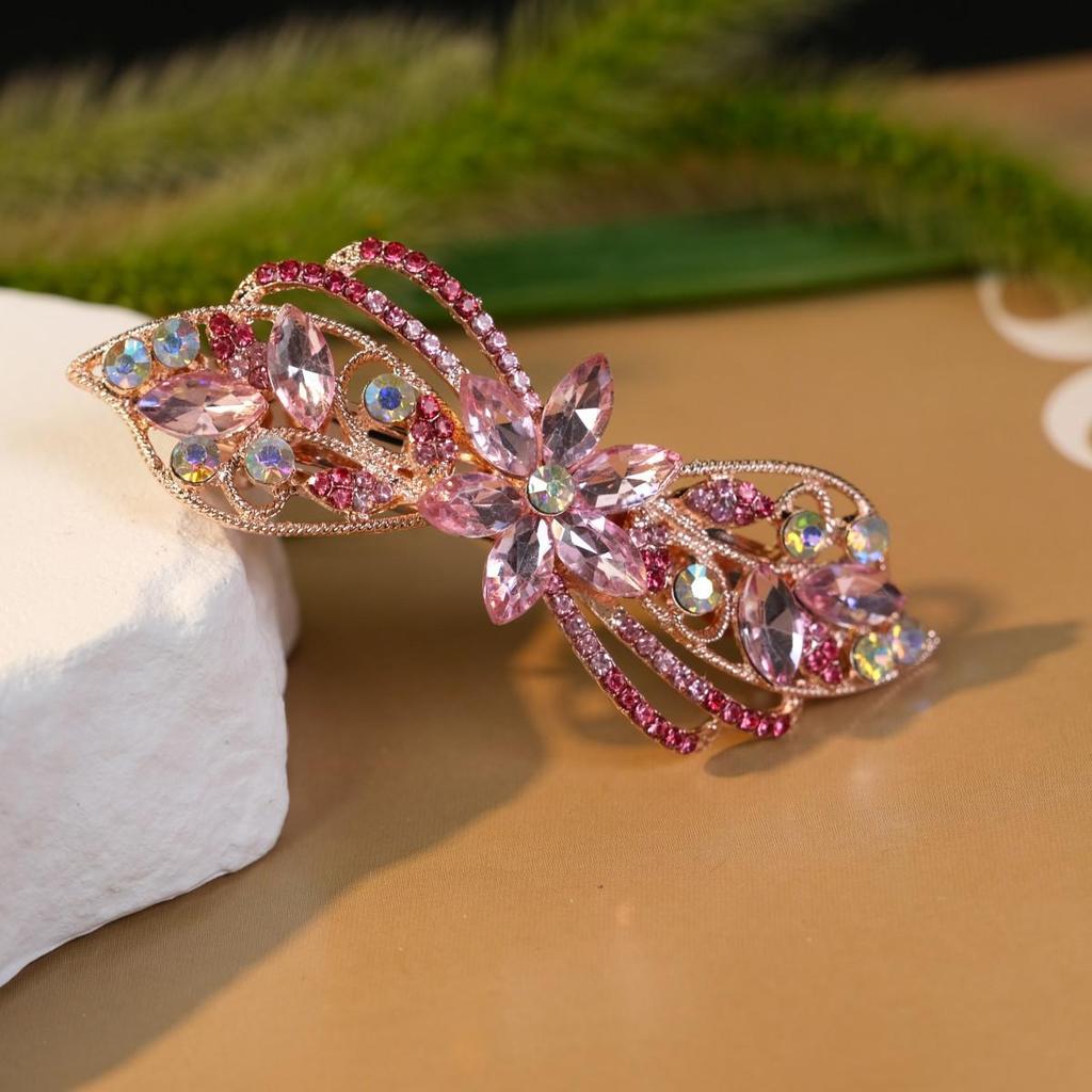 Универсальная заколка для волос в виде цветка со стразами: Элегантная заколка-пружина для хвостика из сплава для женщин