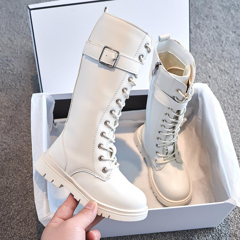 Сапоги для девочек, осенние детские модные ботинки «Мартенс» до колена, замшевые резиновые сапоги на мягкой платформе, обувь на одной платформе