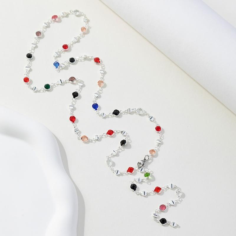 Colorful Crystal Necklace Rhinestones Long Y-Shaped Neckchain Bohemian Clavicle Chain Fashion Accessory for Women
