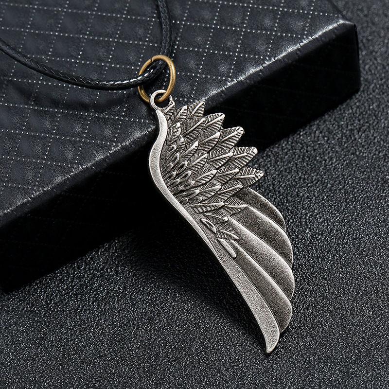 Vintage Angel Wing Pendant Necklace, Simple Alloy Jewelry for Men