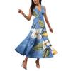 Женские модные повседневные свободные платья с V-образным вырезом без рукавов с принтом