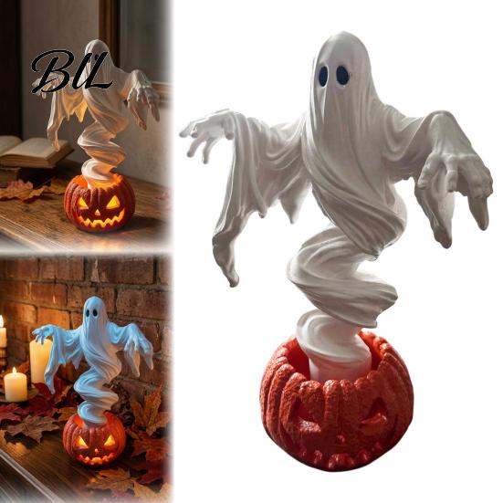 Halloween Yard Porch Accents Swirling Ghost Pumpkin Lamp, Lighted Spooky Statue, Warm LED Outdoor Scary Night Light for Party Decor, Fall Autumn