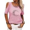 Women Casual Off Shoulder T-shirt Summer Short Sleeve Top Ladies Fashion Round Neck Printed Tee Shirt Pullover Loose T-shirt