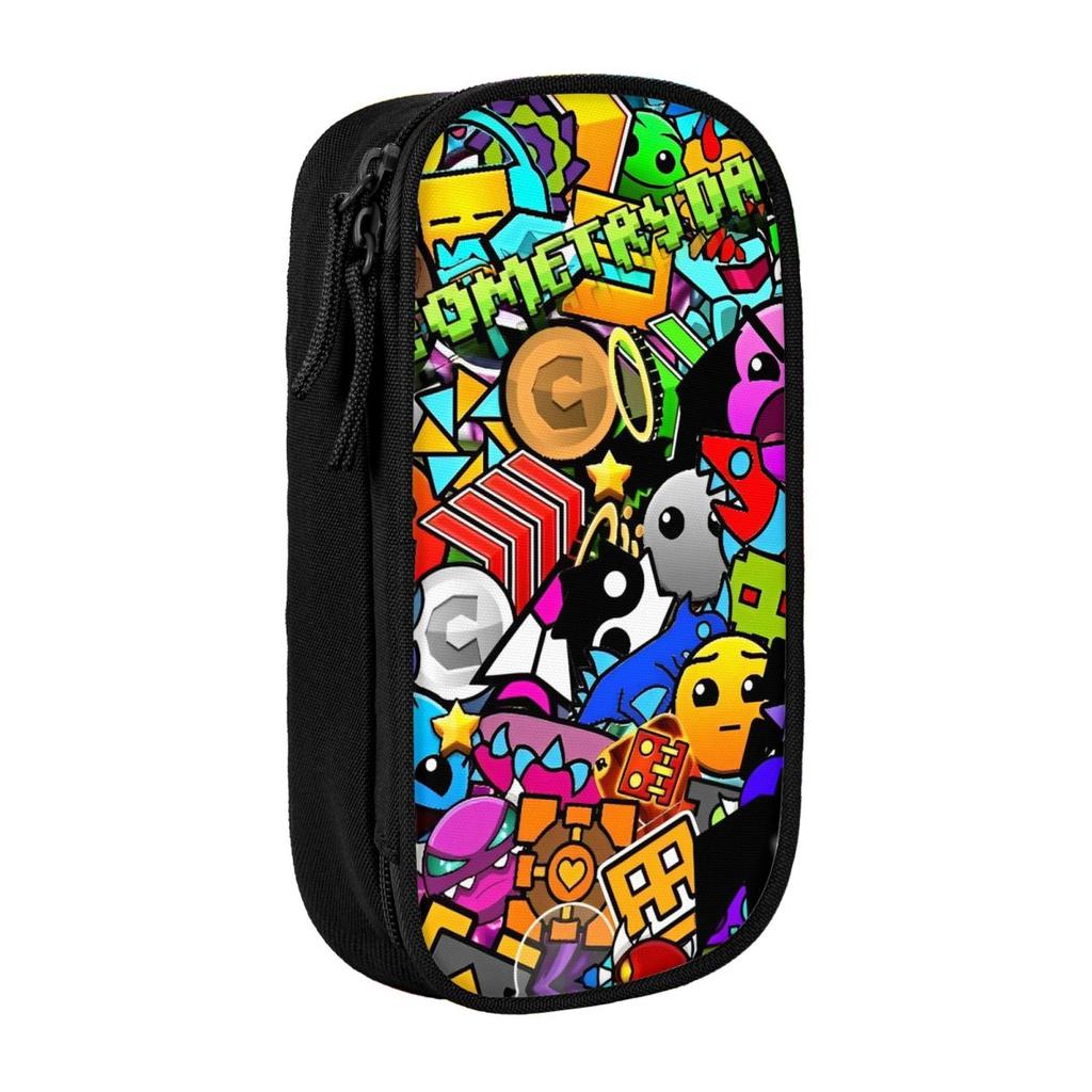 Geometry Dash Video Game Pencil Case Cute Geometric Dash Pen Bag Kids Big Capacity Students School Zipper Pencilcases