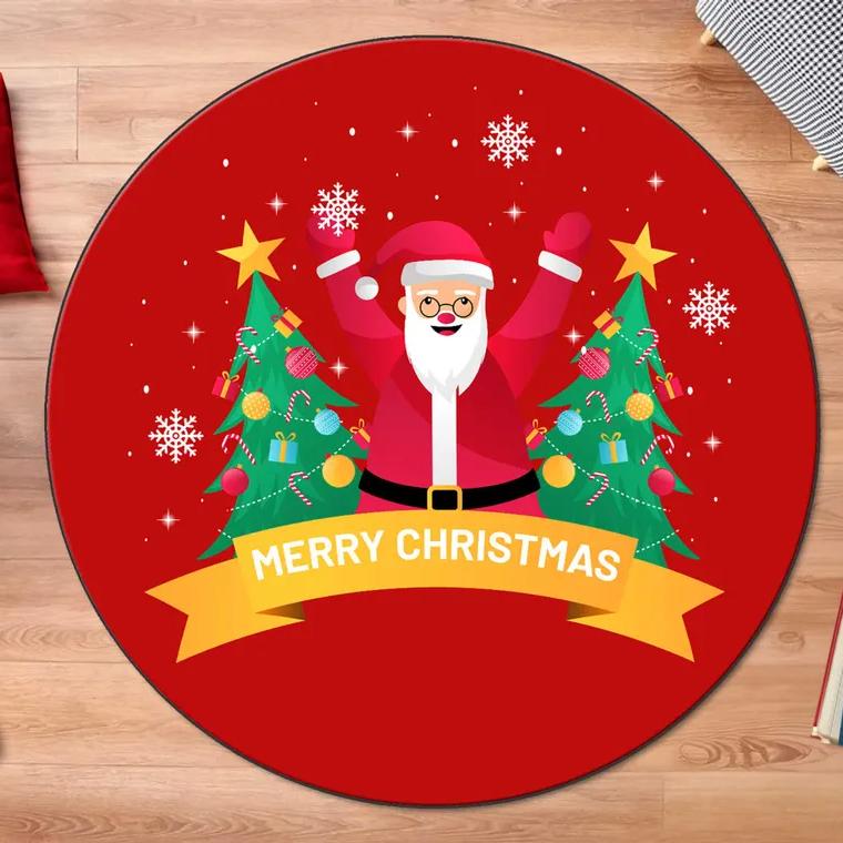 Рождественский круглый ковер Моющийся коврик для спальни Коврик для вращающегося стула Напольные коврики для спальни Гостиной Забавные напольные коврики для детской комнаты