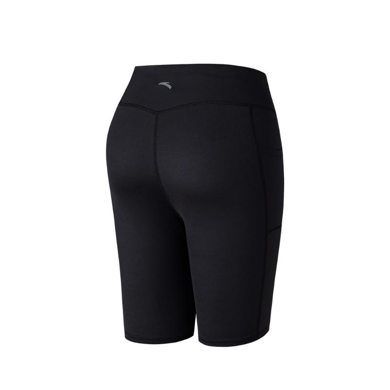 Anta Training Series Solid Color Mid-Rise Breathable Versatile Tight Sports Shorts Women Shorts Black 962527306-5