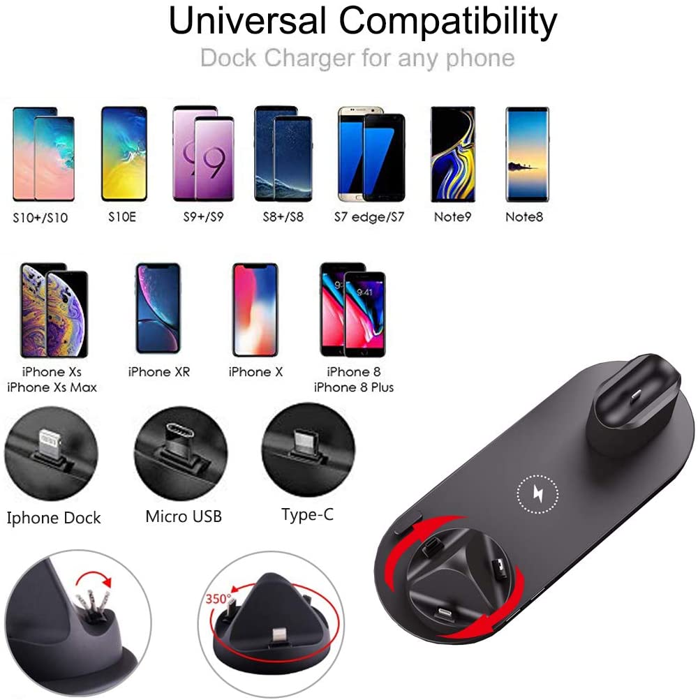 6 In 1 Wireless Charger Stand Pad for iPhone 15 14 13 12 Apple Watch Airpods Pro iWatch 8 7 Fast Charging Dock Station