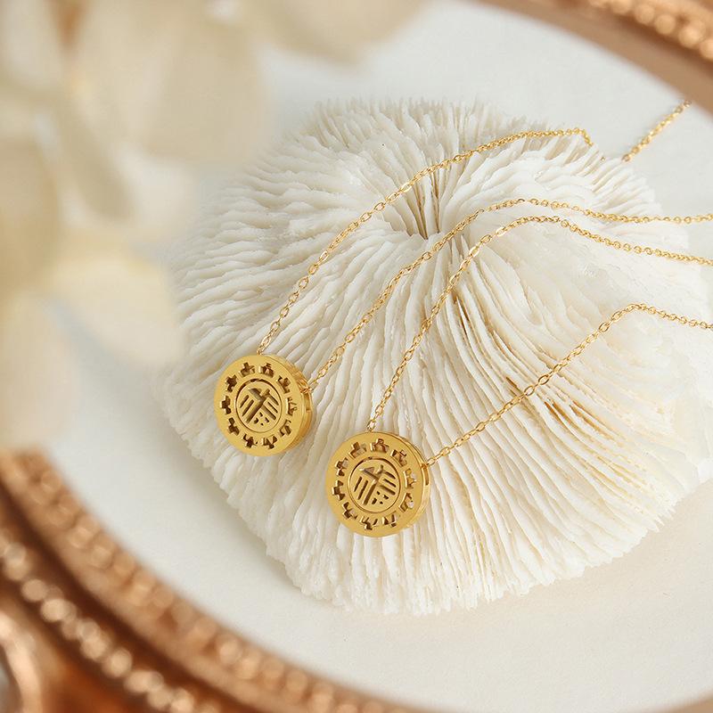 Китайский стиль ретро круглый бренд счастливый символ кулон ожерелье титановая сталь 18K Цзиньси императрица вдовствующая фея темперамент универсальные ювелирные изделия