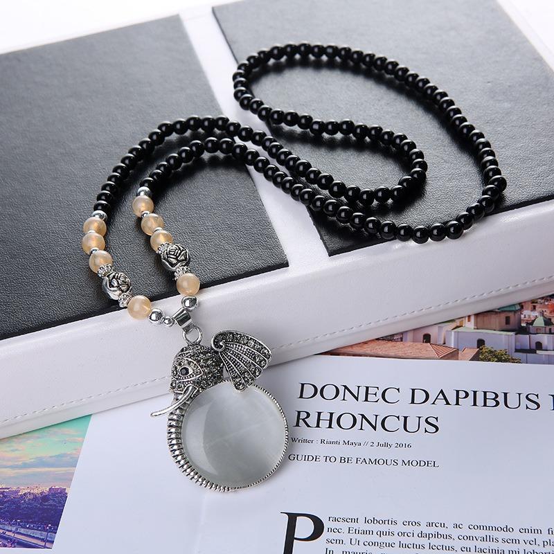 Ожерелье из бисера, длинная винтажная веревка в стиле бохо, ломтик цепи, каменные подвески, богемные этнические женщины