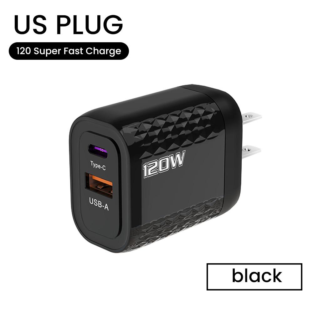 2 порта 120 Вт быстрая зарядка USB Type C зарядное устройство PD QC 3.0 USB C зарядное устройство адаптер вилки EU/US/UK для iPhone Xiaomi Samsung