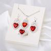 Heart Jewelry Set for Women Shiny Rhinestone Heart Necklace Earrings Ring Set