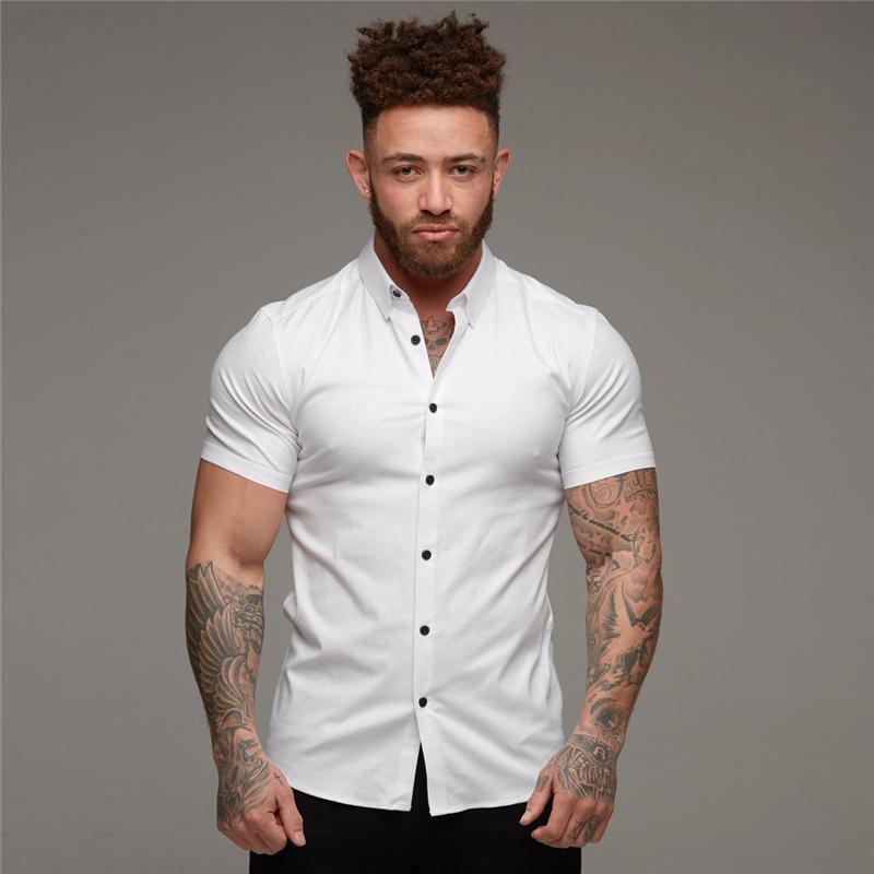 Men's Fashion Dress Shirt Summer Classic Slim Fit Button Short Sleeve Shirts for Men Casual Business Male Hipster Social Shirt