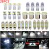 28Pcs/Set Car Interior White Led Light Dome License Plate Mixed Lamp Bulbs
