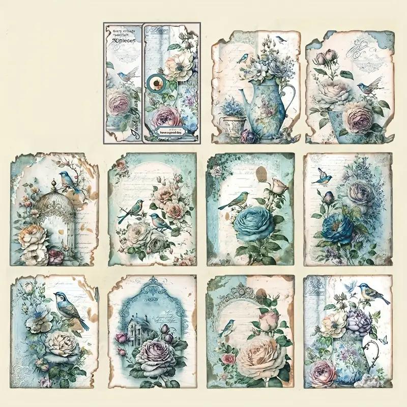 30pcs Vintage Scrapbook Paper Retro Aesthetic Decorative Materials, Flowers Birds,For Planner Junk Journal, DIY Crafts