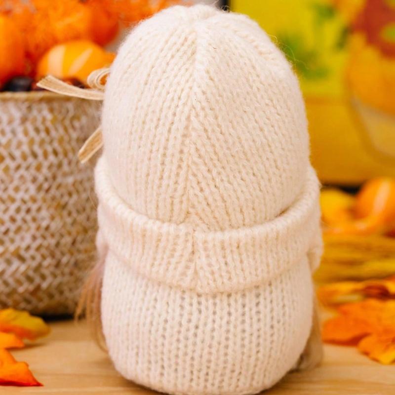 Autumn Bow Knitted Hat, Wooden Plaque, Faceless Doll, Festival Decoration Doll, 1 Piece