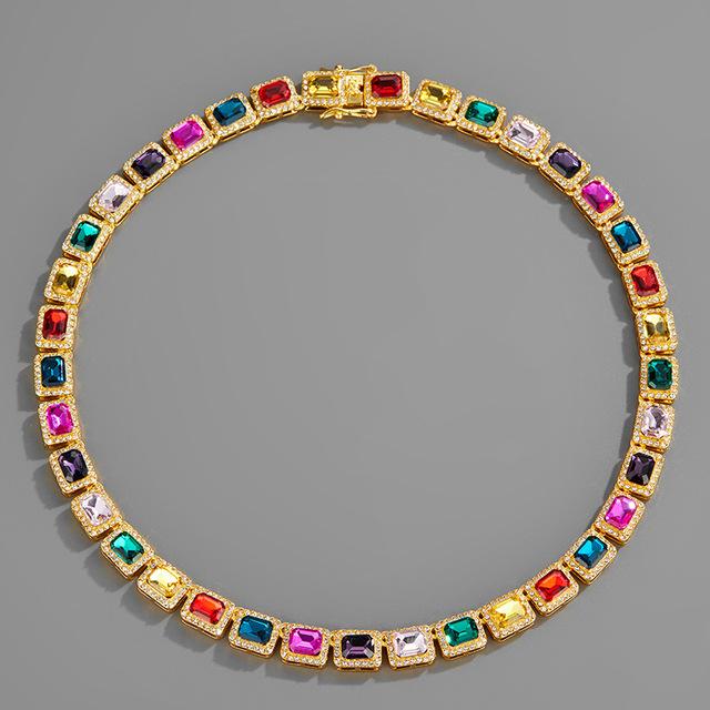 Hip Hop Colorful Iced Out Rhinestone Cuban Splicing Chain Necklaces Choker For Jewelry New Punk Neck Chain Women Men