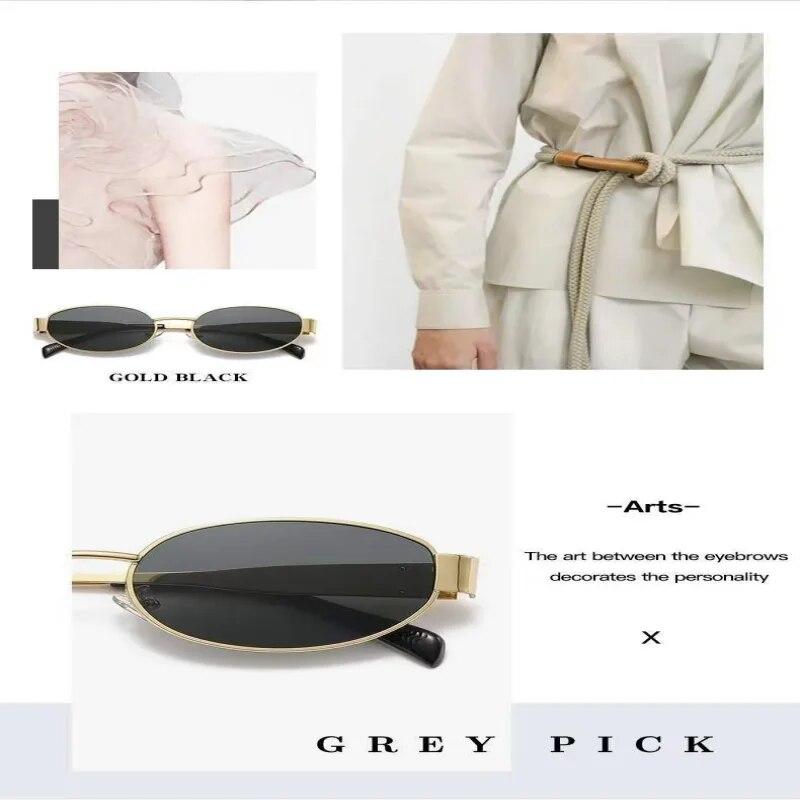 Солнцезащитные очки в небольшой металлической оправе овальной формы для женщин 2024 года, брендовые дизайнерские модные роскошные оттенки UV400, мужские винтажные солнцезащитные очки, неполяризованные солнцезащитные очки