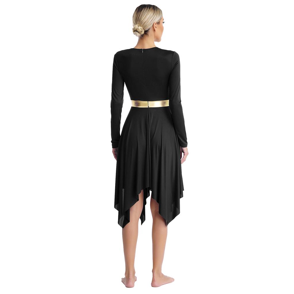 Женское платье для танца поклонения, металлик, цветной блок, длинный рукав, асимметричный подол, литургический костюм для выступления в церкви