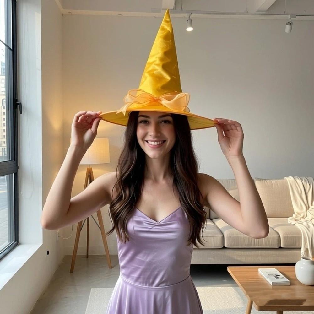 with Lace Velvet Dark Witch Hat Wide Brim Pointed Mage Hat Halloween Decor Hat Masquerades