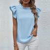 Spring Summer Ruffle Tank Top Sweet Round Neck Solid Color Women's Shirt Blouses