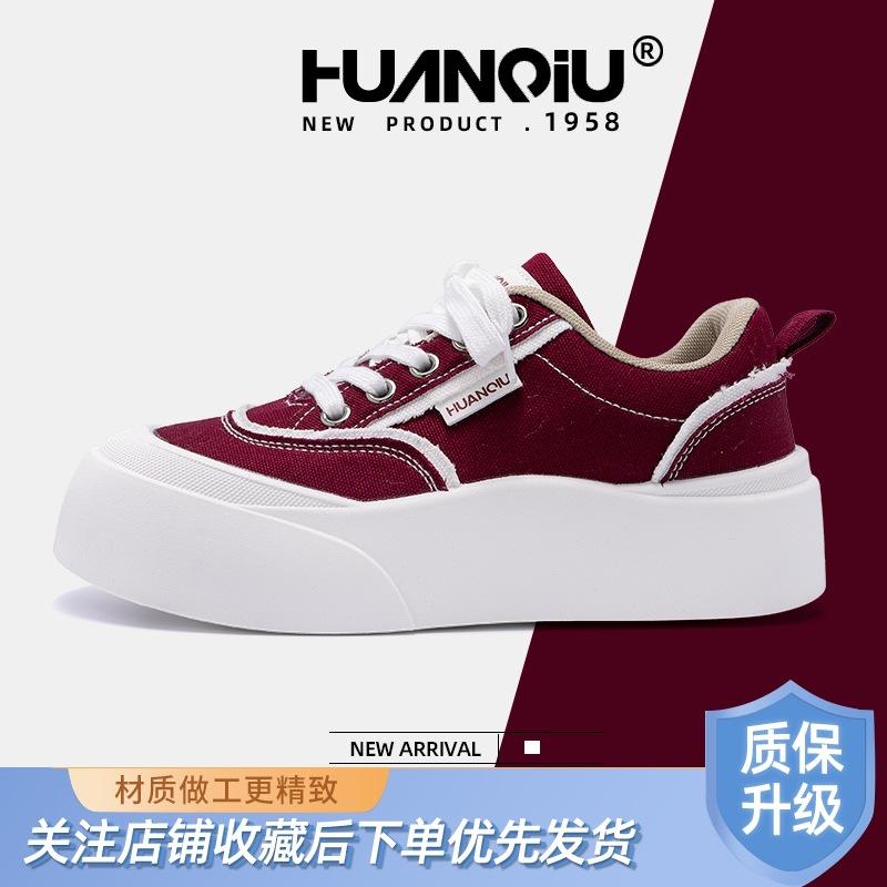 Глобальные толстые туфли на платформе женские ZHQ68216 весенние новые универсальные студенческие женские туфли популярные бордовые парусиновые туфли