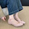 Fashion Spring New Low Heel Single Shoes Women's Fashion Square Head Shallow Mouth Suede Metal Buckle Non-slip Low Top Shoes