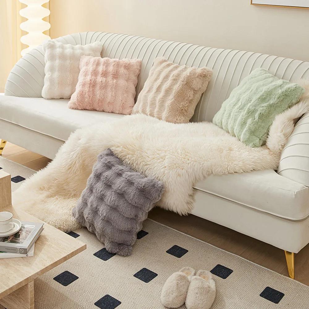 Soft Fur Cushion Cover 45*45cm Cozy Plush Decorative Pillow Cover for Living Room Sofa Decor Pillowcase White Grey Cushion Case