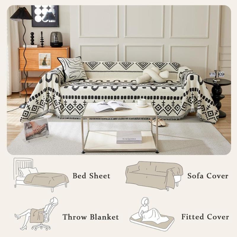 Водонепроницаемый чехол для дивана в стиле бохо, чехлы для дивана с 3 подушками, подходит для домашних животных, плотный, устойчивый к грязи, темно-черный, 71" x 118"