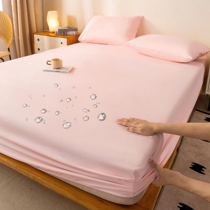 Однотонная водонепроницаемая простыня на резинке, нескользящий регулируемый наматрасник для двуспальной, королевской, полуторной кровати 90/120/150/180/200см