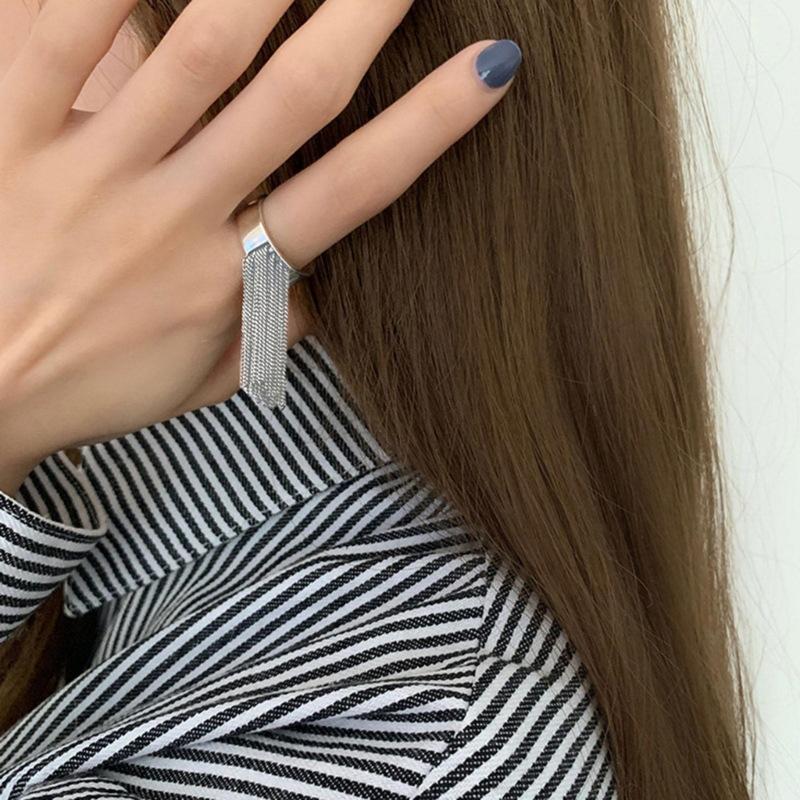 925 Silver Exaggerated Tassels Adjustable Rings For Women Vintage Luxury Jewelry Accessories Jewellery Argent 925