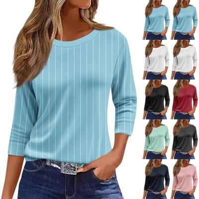 Женская модная повседневная свободная футболка с круглым вырезом и рукавами 3/4 с принтом, женский топ