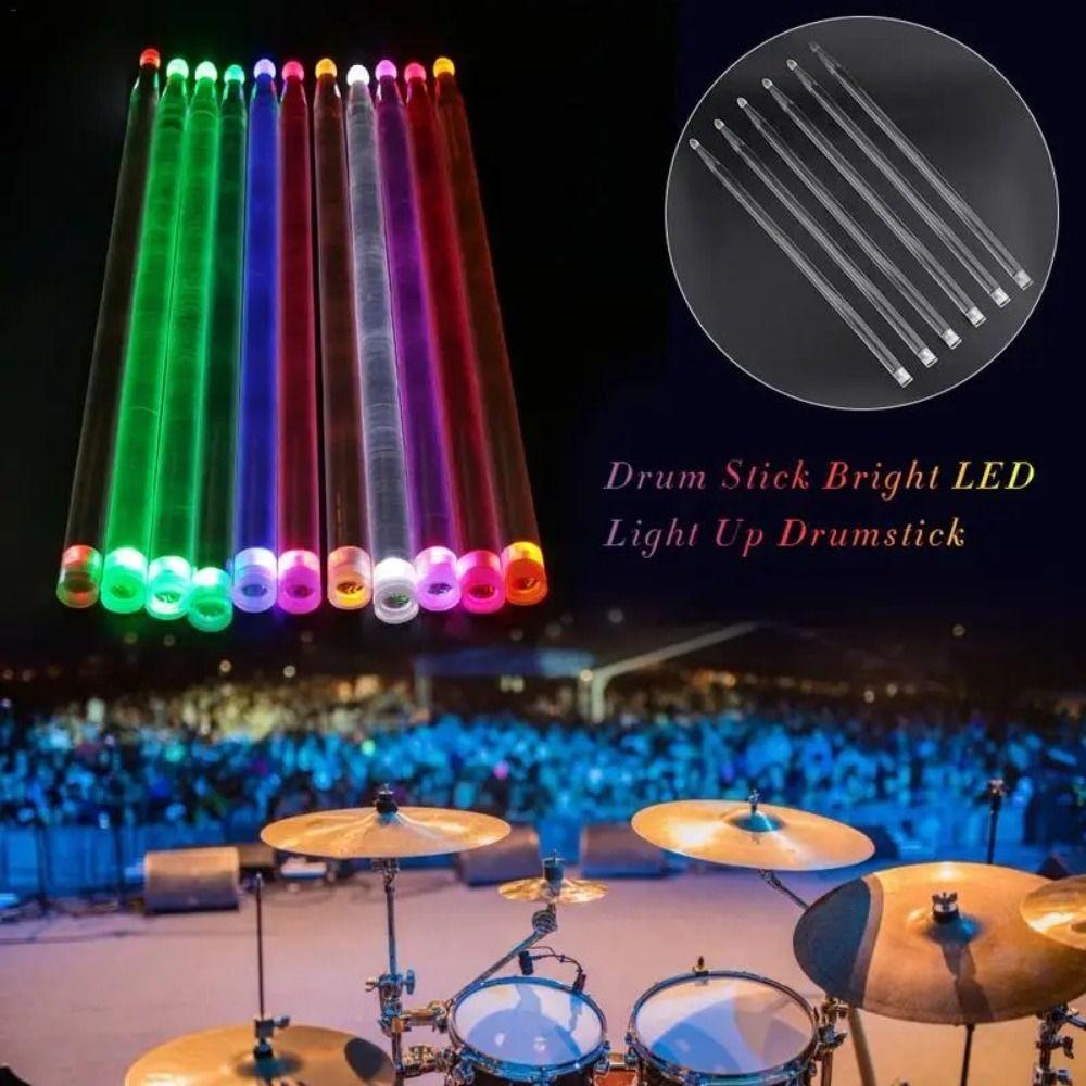 2Pcs Acrylic Light Up Drum Sticks Colorful Fluorescent Drumsticks Drummer Gifts