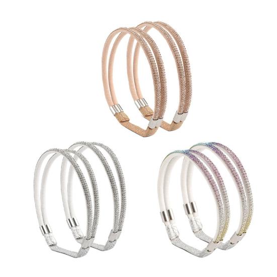 3 Pairs Fixed Shoelaces Reusable Faux Leather Sparkling Rhinestone Elastic Laces High