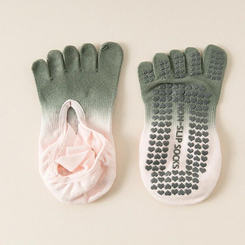 Носки для йоги, профессиональные силиконовые нескользящие градиентные носки для пилатеса, с открытой спиной, дышащие, с пятью пальцами, для занятий фитнесом в помещении, спортивные носки