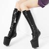 20cm Super High Heel Slugged Bottom Hoof Boots with No-heel Heelless Platform Sexy Knee High Boots