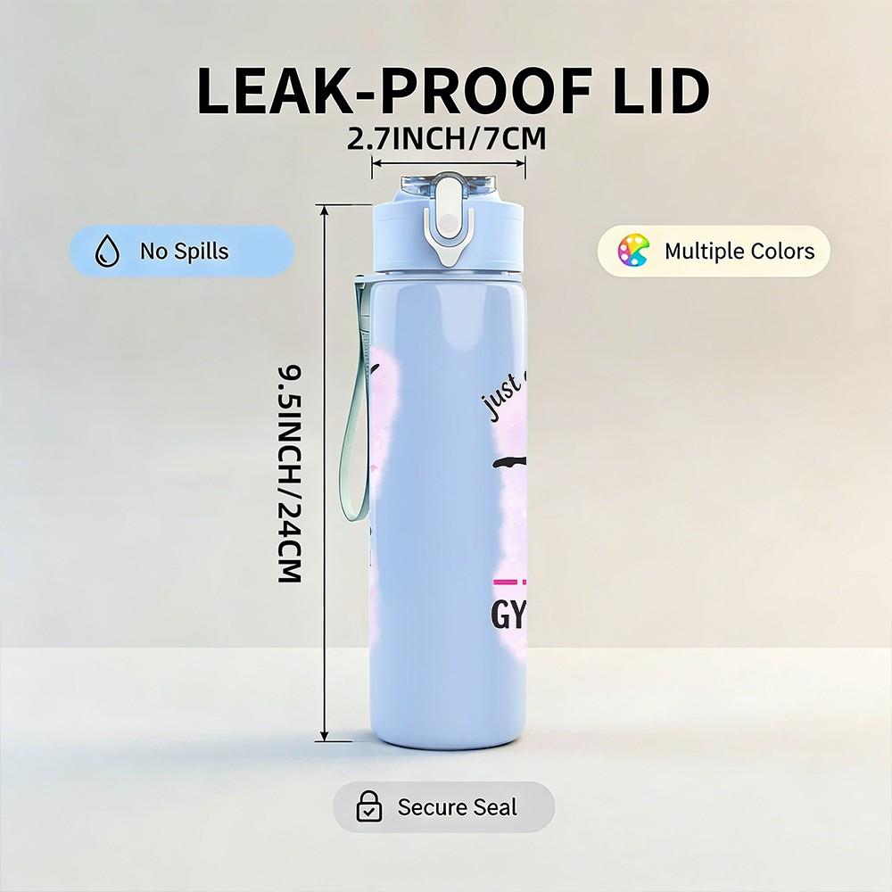 1PC Girl Bow Gymnastics Sport Slogan Print 750ml Color Plastic Sports Water Bottle Leakproof Flip Straw Lid Suitable for Sports Office Home Use