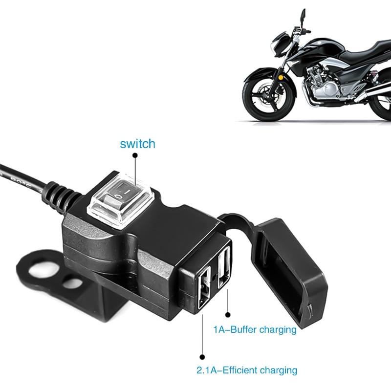 Двойной USB-порт, 12 В, водонепроницаемое зарядное устройство для руля мотоцикла, 5 В, 1A/2,1A, адаптер питания, розетка для мобильного телефона