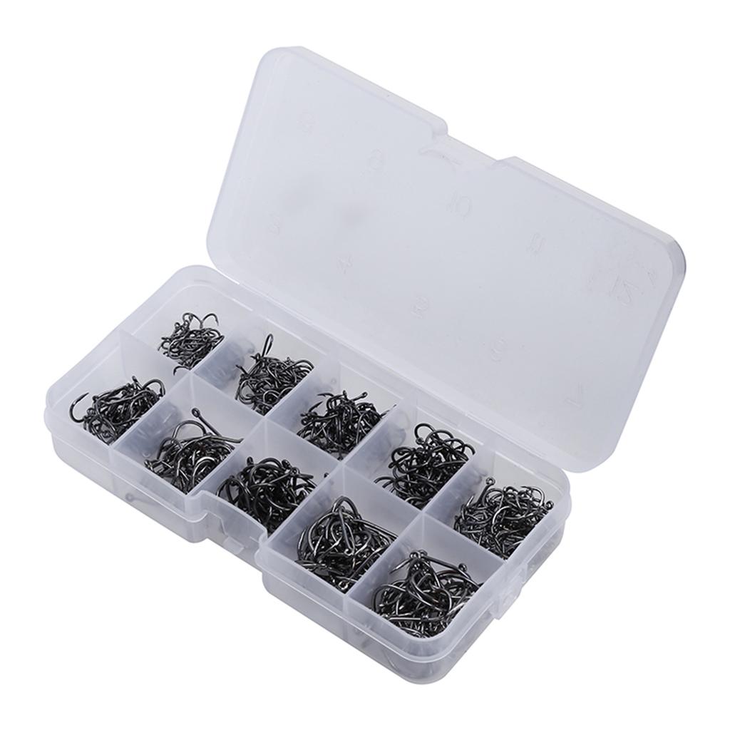Fish Hooks Kit, 500pcs Carbon Steel Fishing Hooks Treble Hooks Kit Fishing Fish Jig Hooks with Tackle Box 3-12# Assorted Sizes