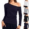 Женские модные повседневные топы-футболки с длинными рукавами и открытыми плечами, однотонные, облегающего кроя