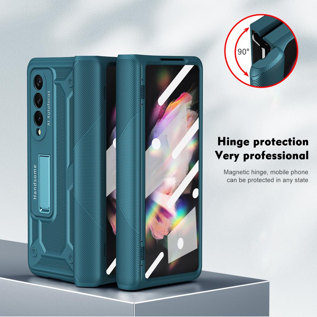 Fall Protection Hard Armor Case For Samsung Galaxy Z Fold 4 Fold3 Fold4 Fold2 Fold5 Fold 3 2 5 Kickstand Tempered Glass Cover